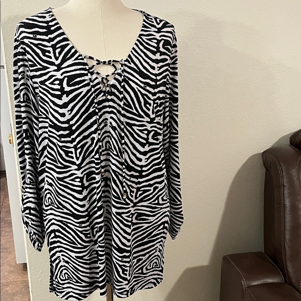 Michael Kors Black and White Zebra Print Blouse
